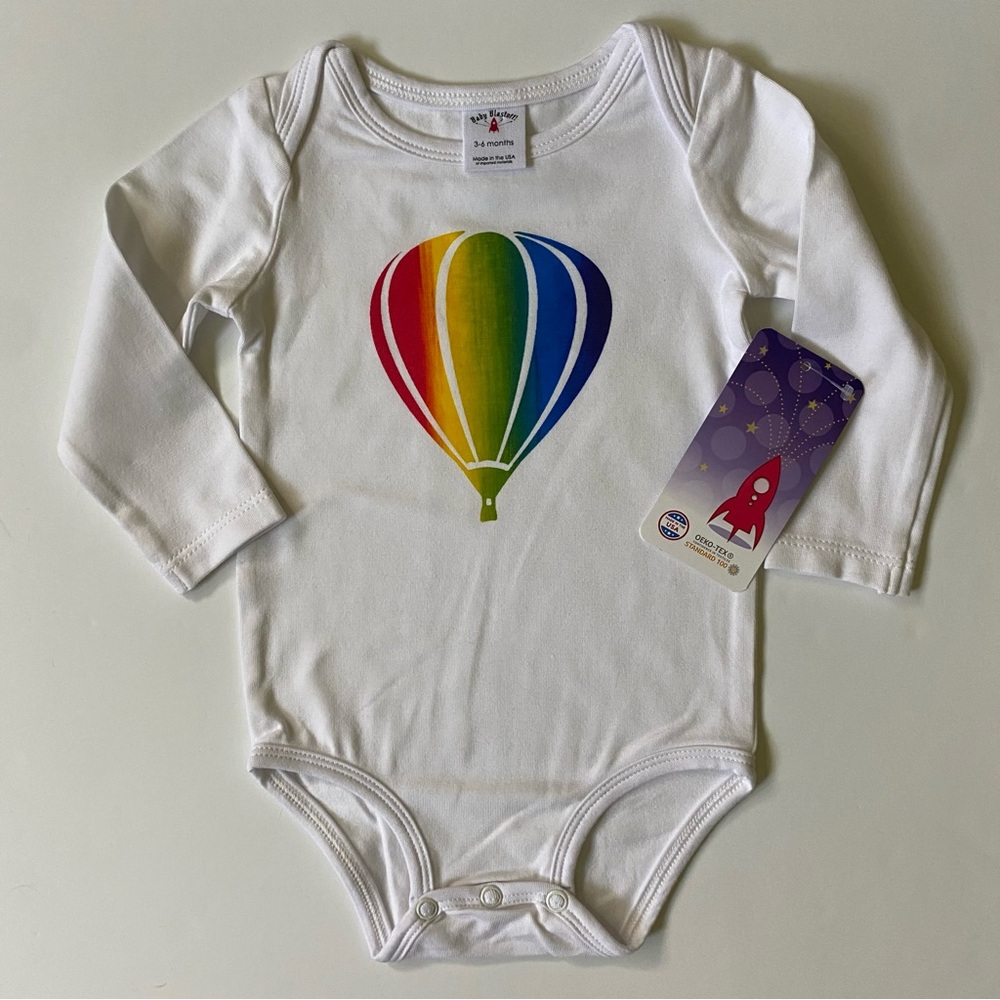 Hot Air Balloon Shirt Size 3-6 Months NWT Snap Top Cotton Baby Blastoff Rainbow